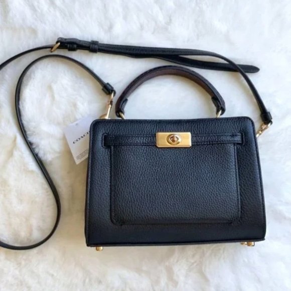 NEW Coach crossbody bag 2 straps black leather gold-tone hardware ln NWT - Picture 6 of 10